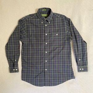 Medium Orvis Plaid Cotton Button-up Shirt. Blue with multicolor stripes.